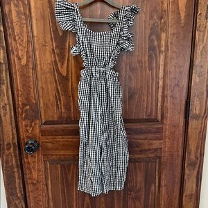 Girls Black and White Gingham Ruffle One-Piece